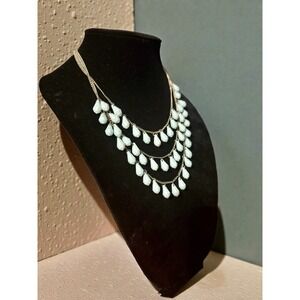 Tiered Layered Teardrop Pendant Necklace Gold Tone Baby Blue Fashion Jewelry